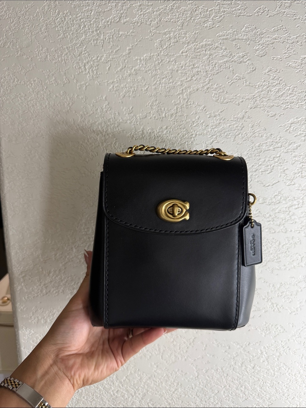 Coach Black Leather Mini Backpack with Gold Hardware